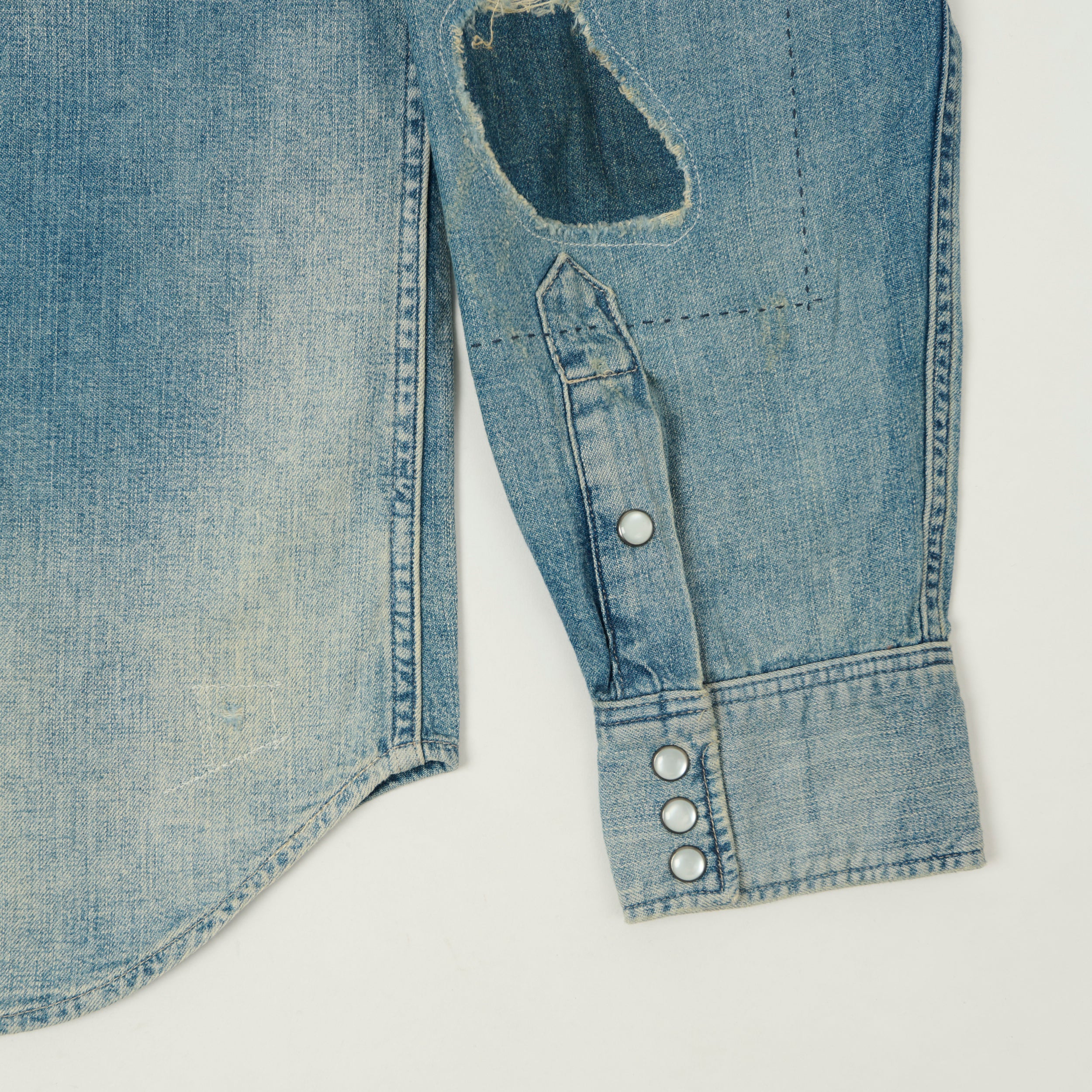 RRL Slim Fit 'Repaired' Denim Western Shirt - Addington Wash - Image 7