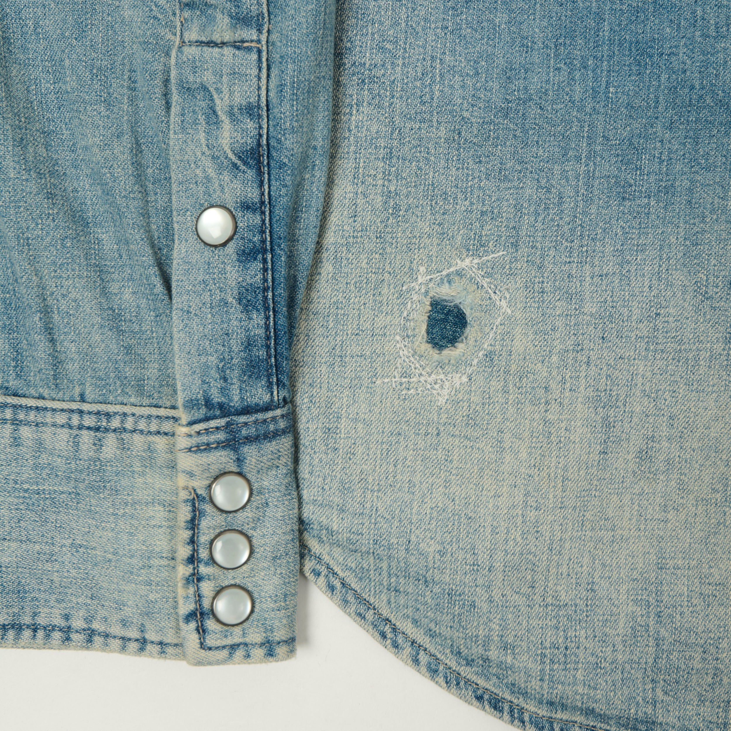 RRL Slim Fit 'Repaired' Denim Western Shirt - Addington Wash - Image 8
