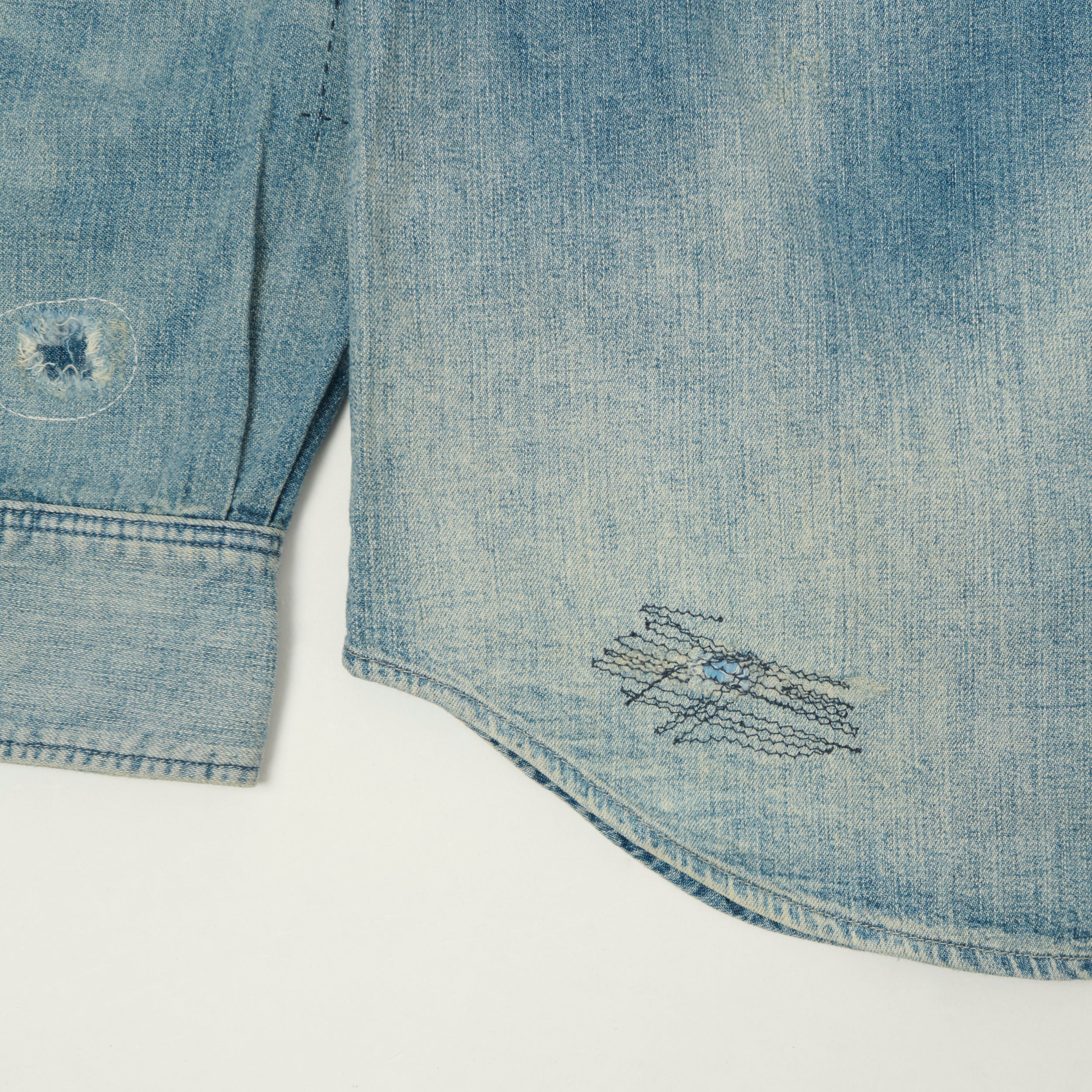 RRL Slim Fit 'Repaired' Denim Western Shirt - Addington Wash - Image 9