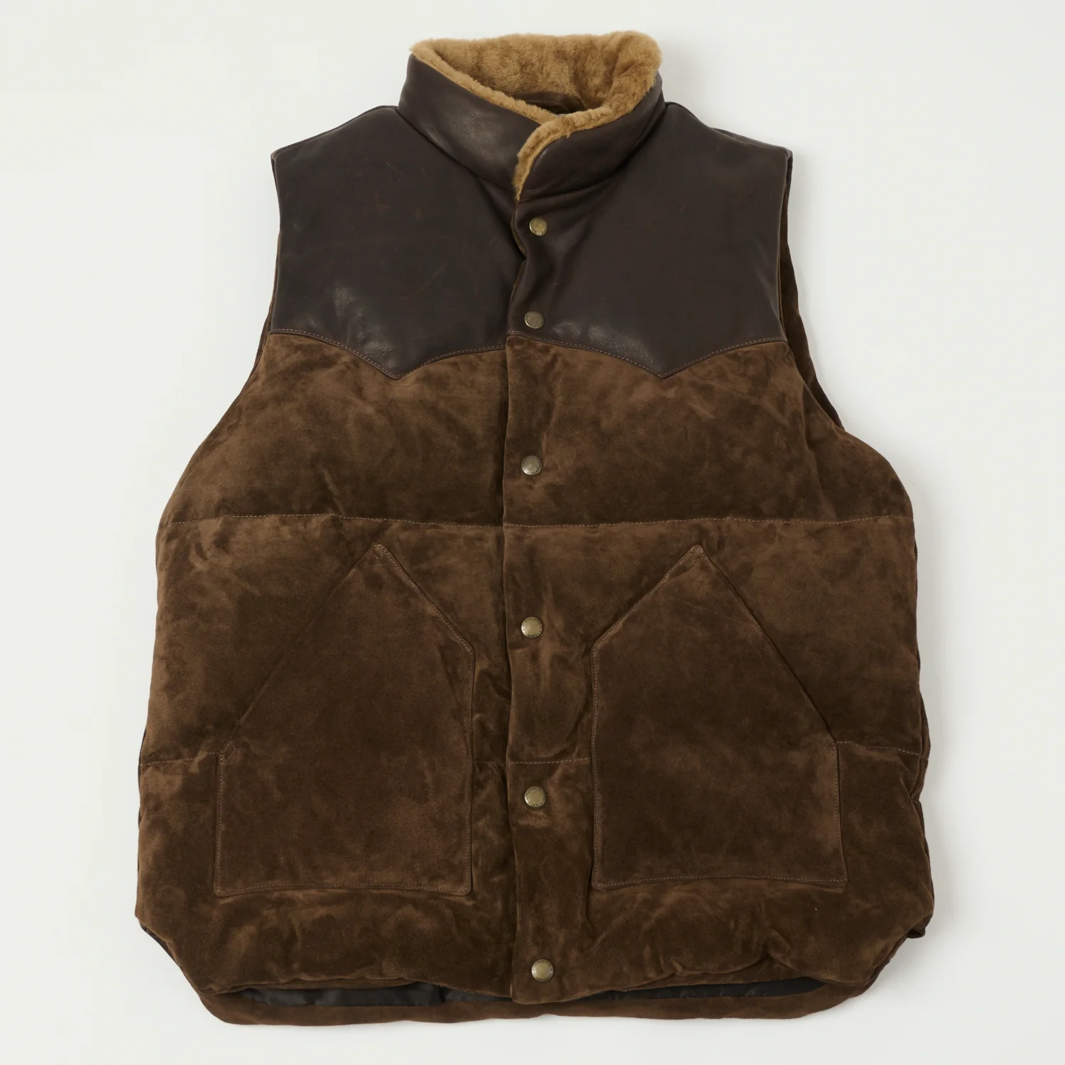 Shangri-La Heritage 'Bivacco' Suede Western Down Vest - Testa di Moro Brown