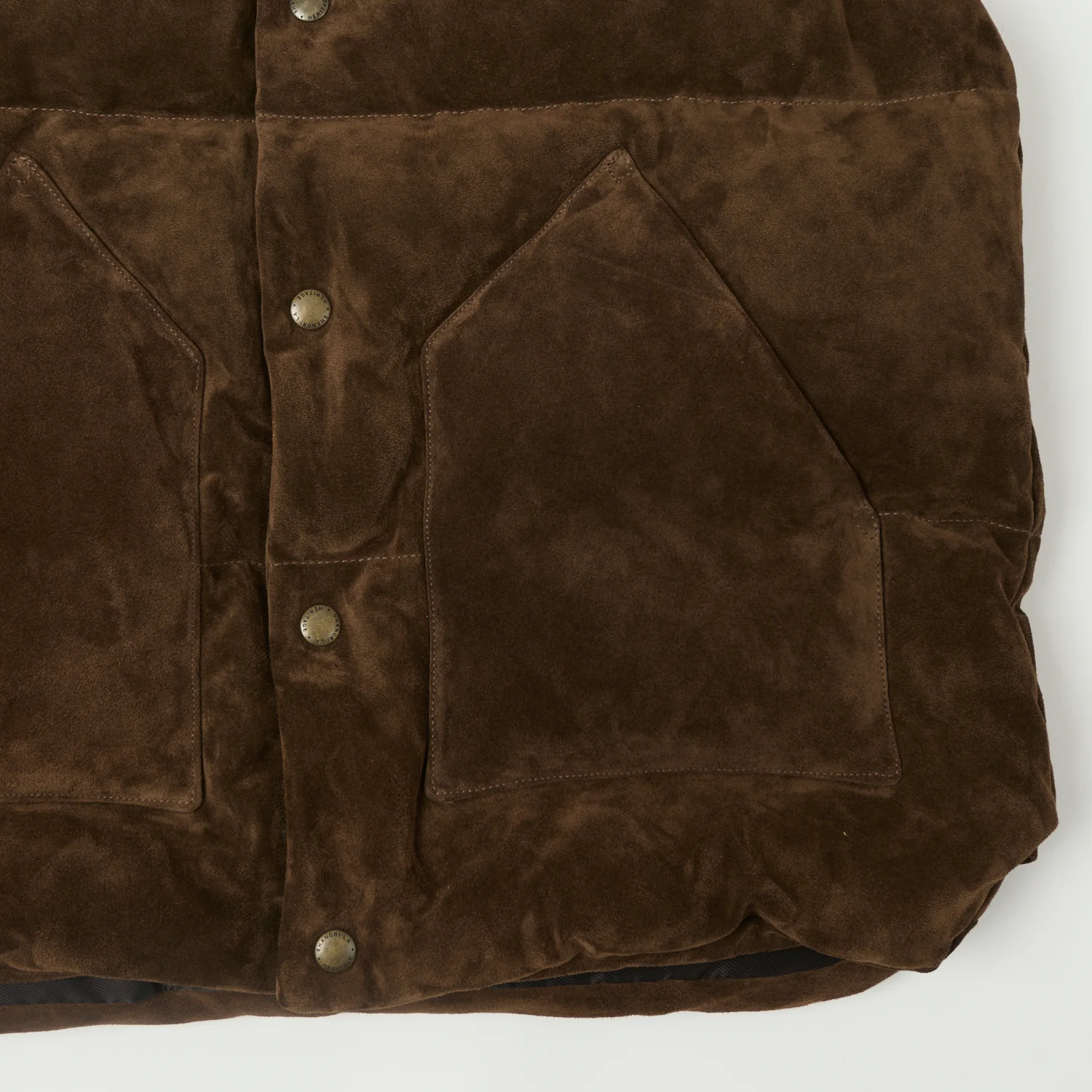Shangri-La Heritage 'Bivacco' Suede Western Down Vest - Testa di Moro Brown - Image 3