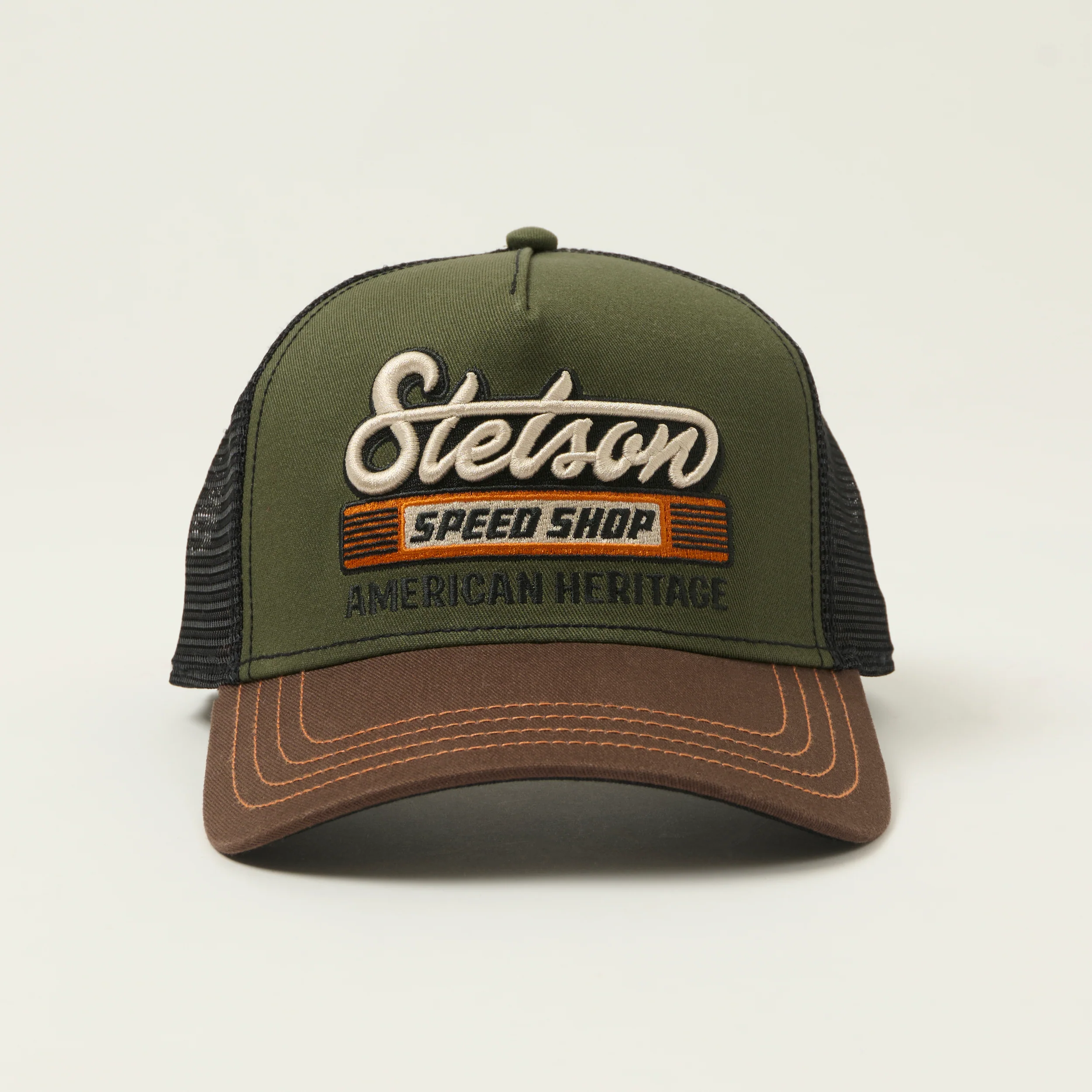 Stetson 'Speed Shop' Trucker Cap - Olive/Brown - Image 2