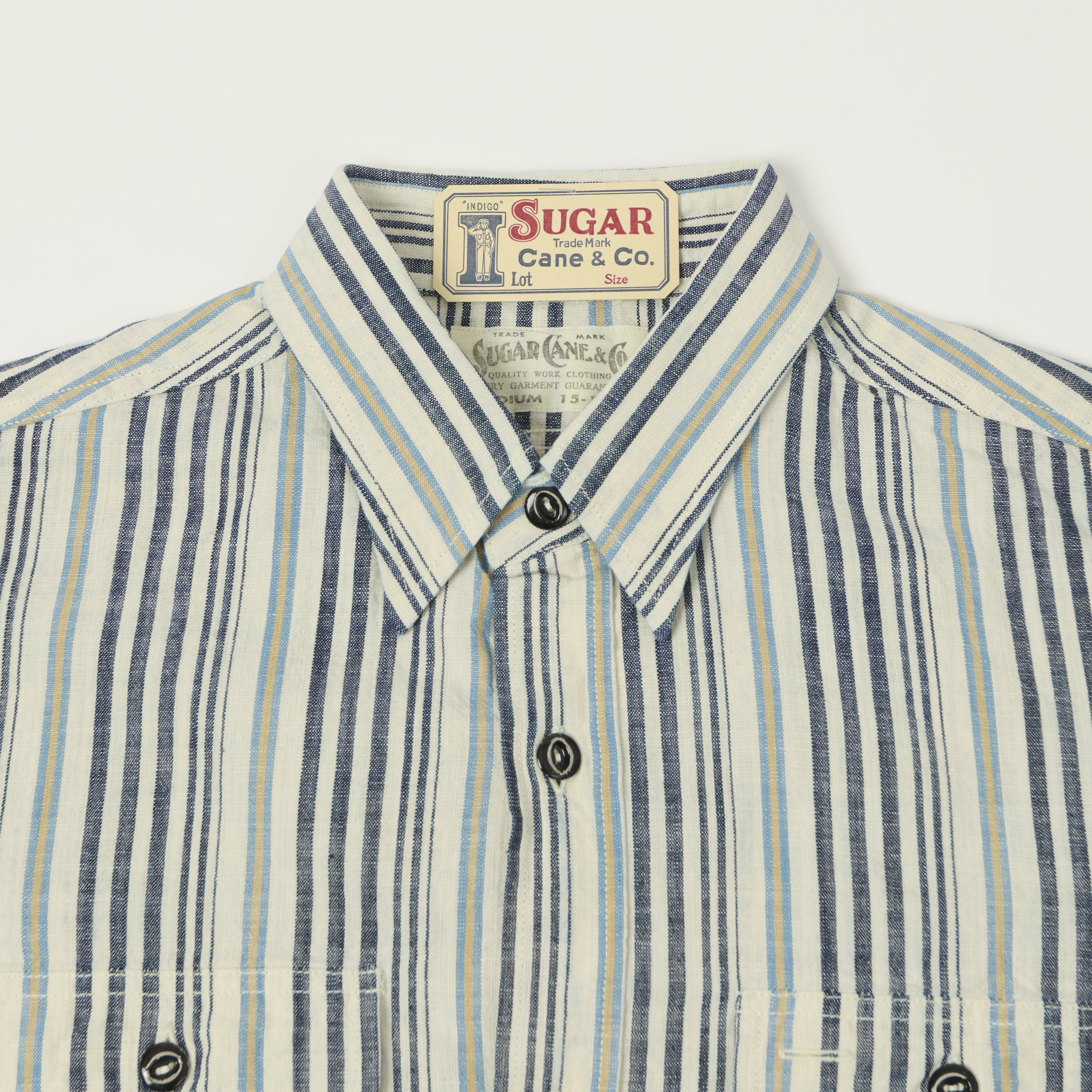 Sugar Cane Indigo Stripe Work Shirt - White - Image 2
