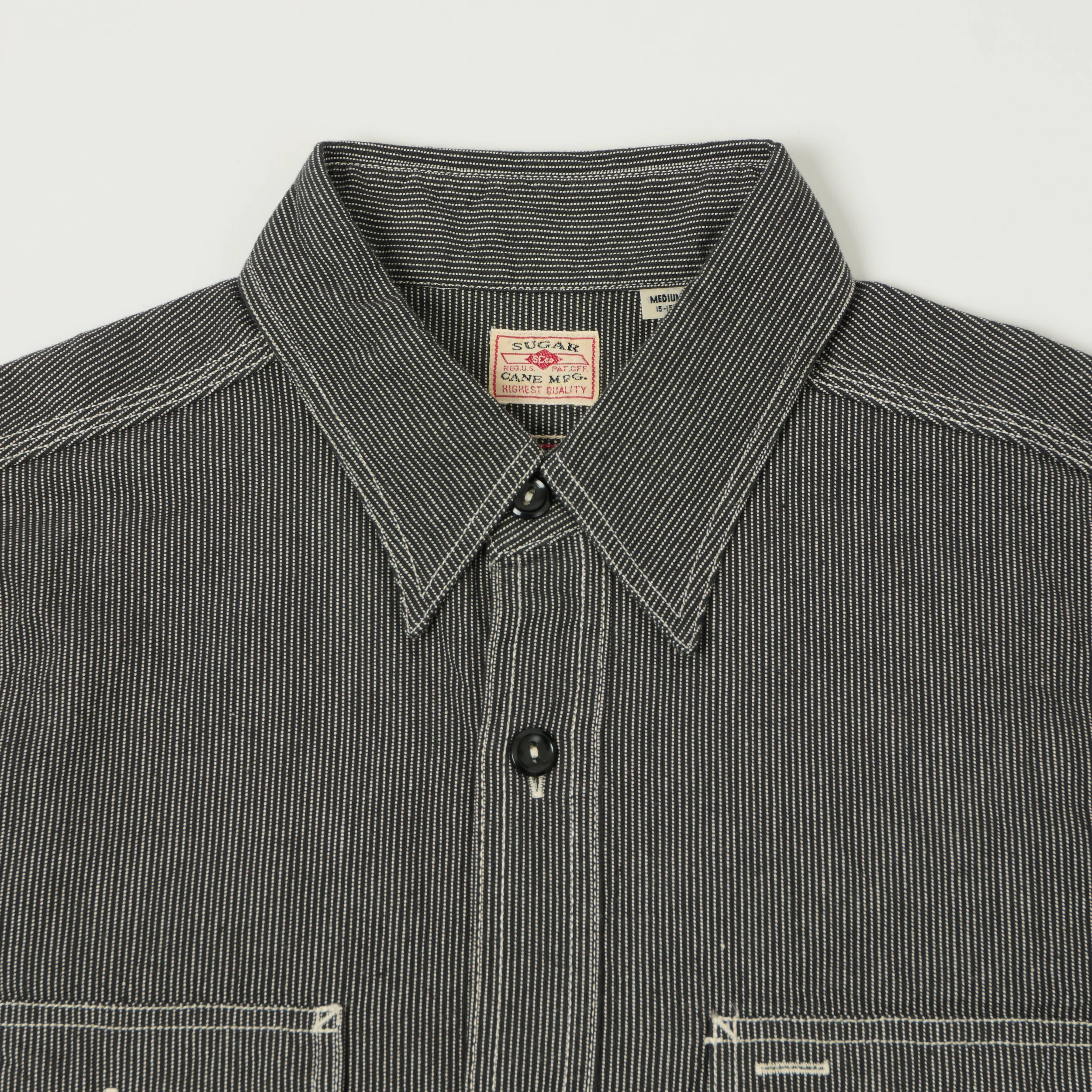 Sugar Cane 'Jean Cord' Long Sleeve Work Shirt - Black - Image 2
