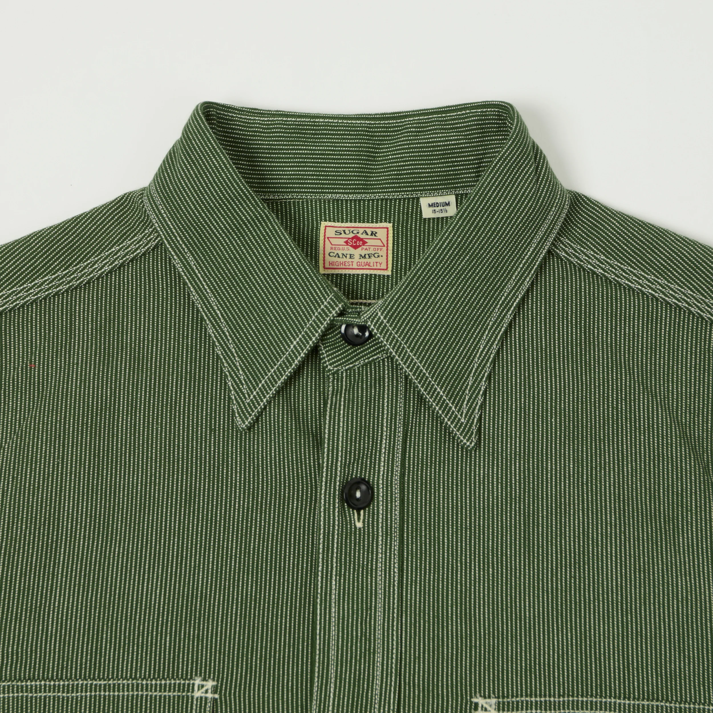 Sugar Cane 'Jean Cord' Long Sleeve Work Shirt - Green - Image 2