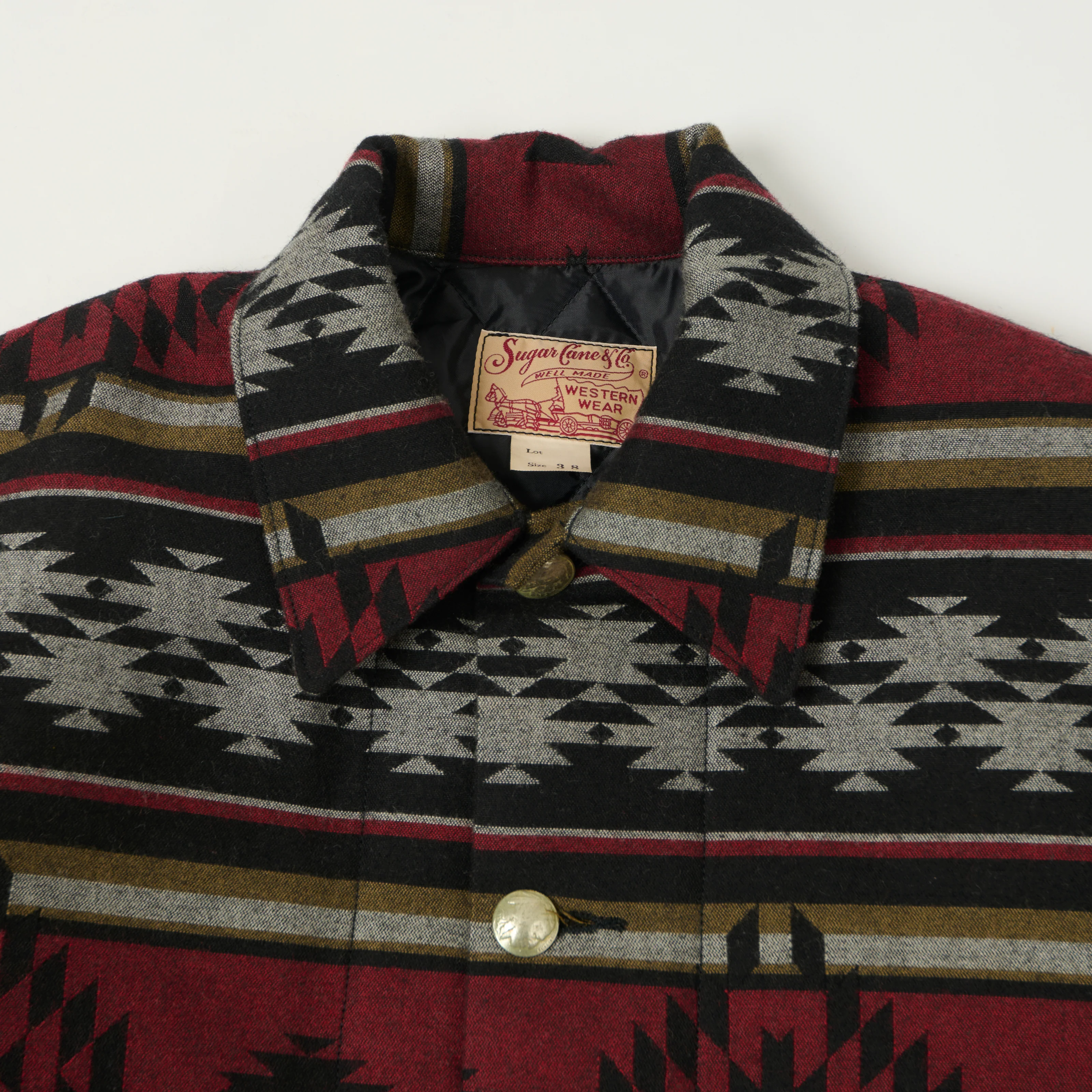 Sugar Cane Native American Jacquard Wool Jacket - Red/Black - Image 2