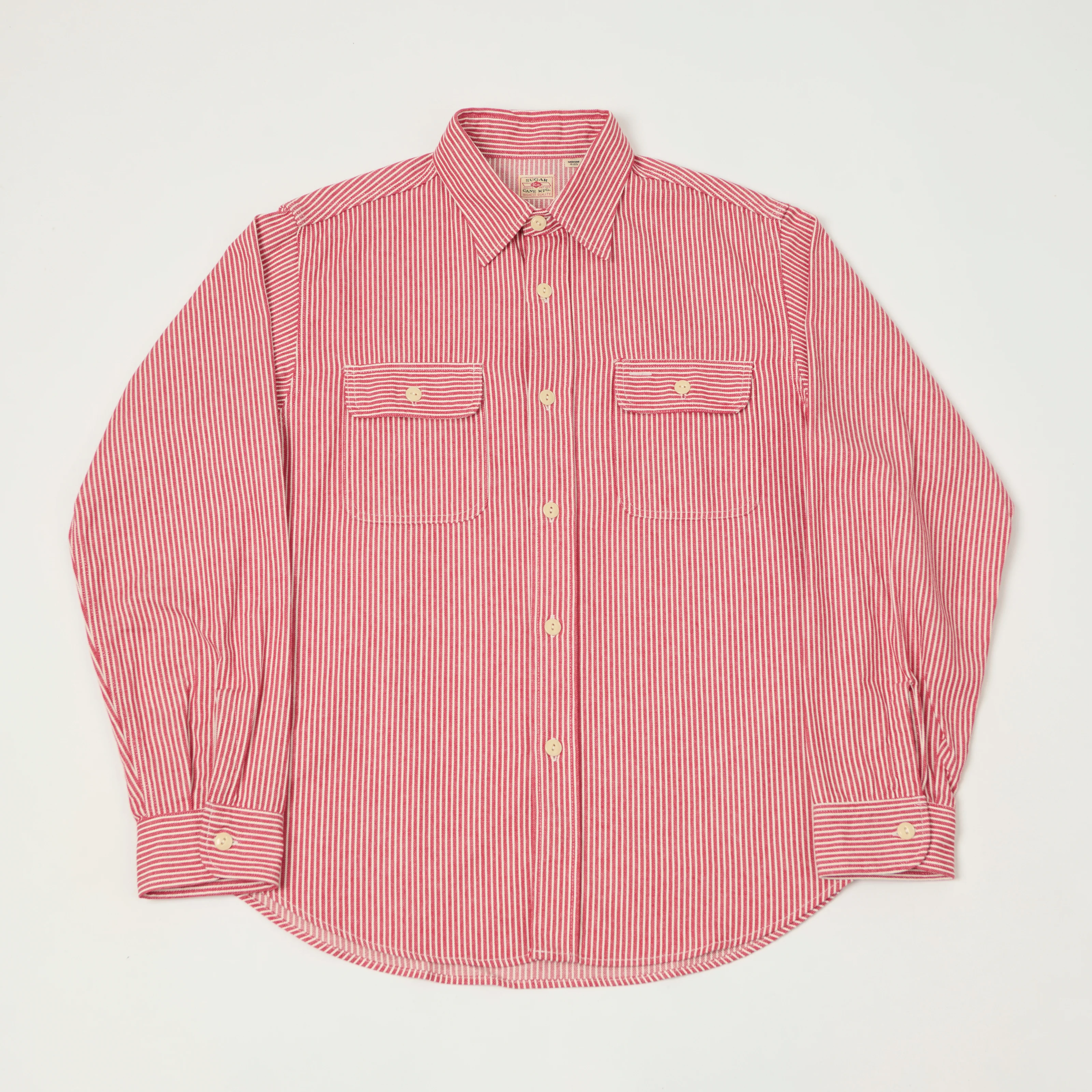 Sugar Cane Hickory Stripe Work Shirt - Red
