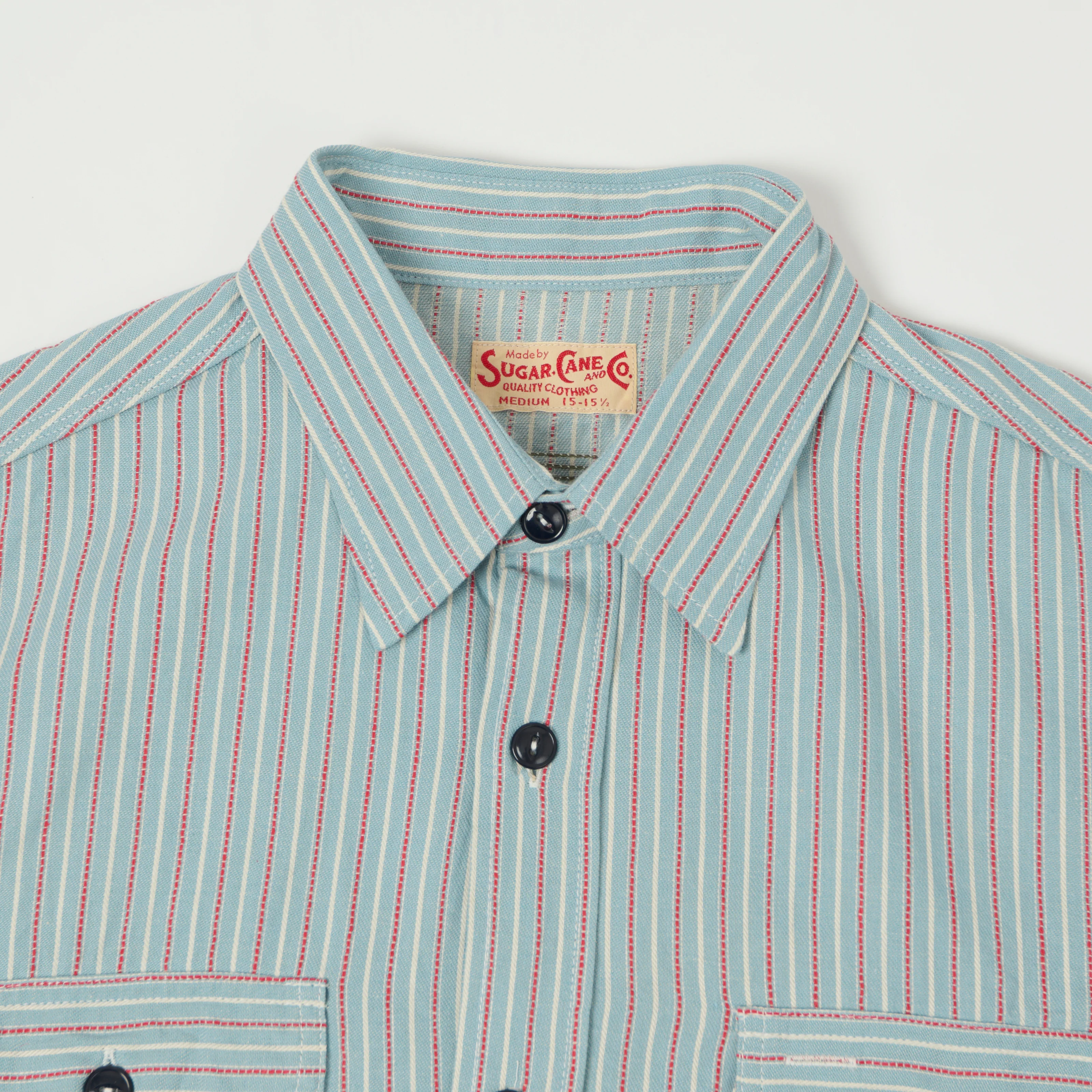 Sugar Cane Dobby Stripe Work Shirt - Blue/Red - Image 2