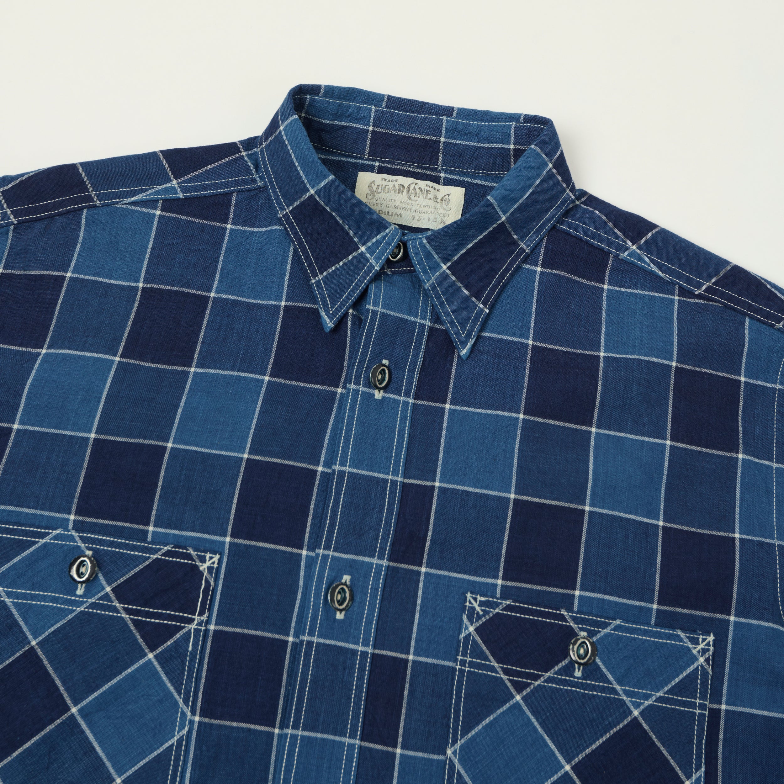 Sugar Cane Short Sleeve Plaid Work Shirt - Indigo - Image 2