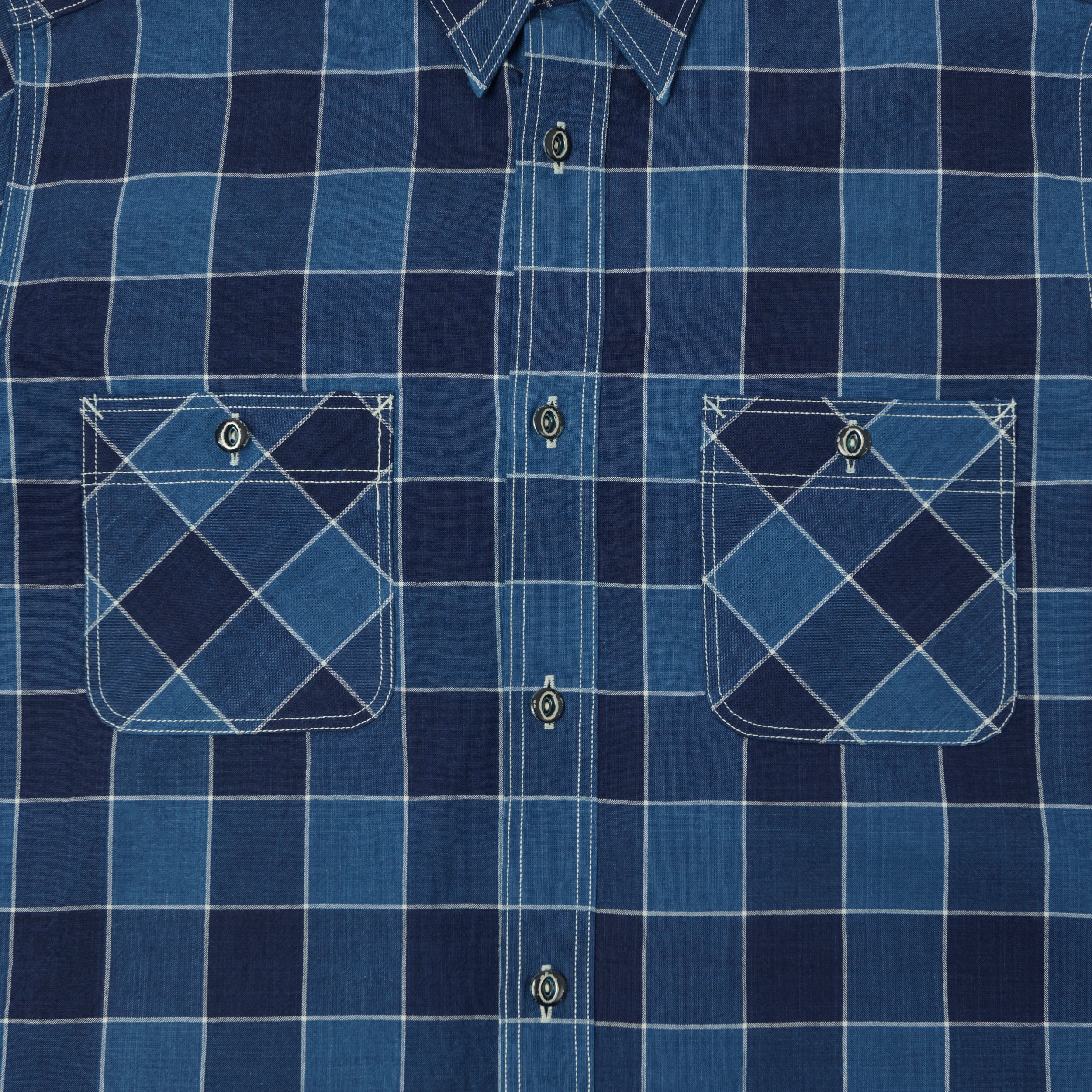 Sugar Cane Short Sleeve Plaid Work Shirt - Indigo - Image 5