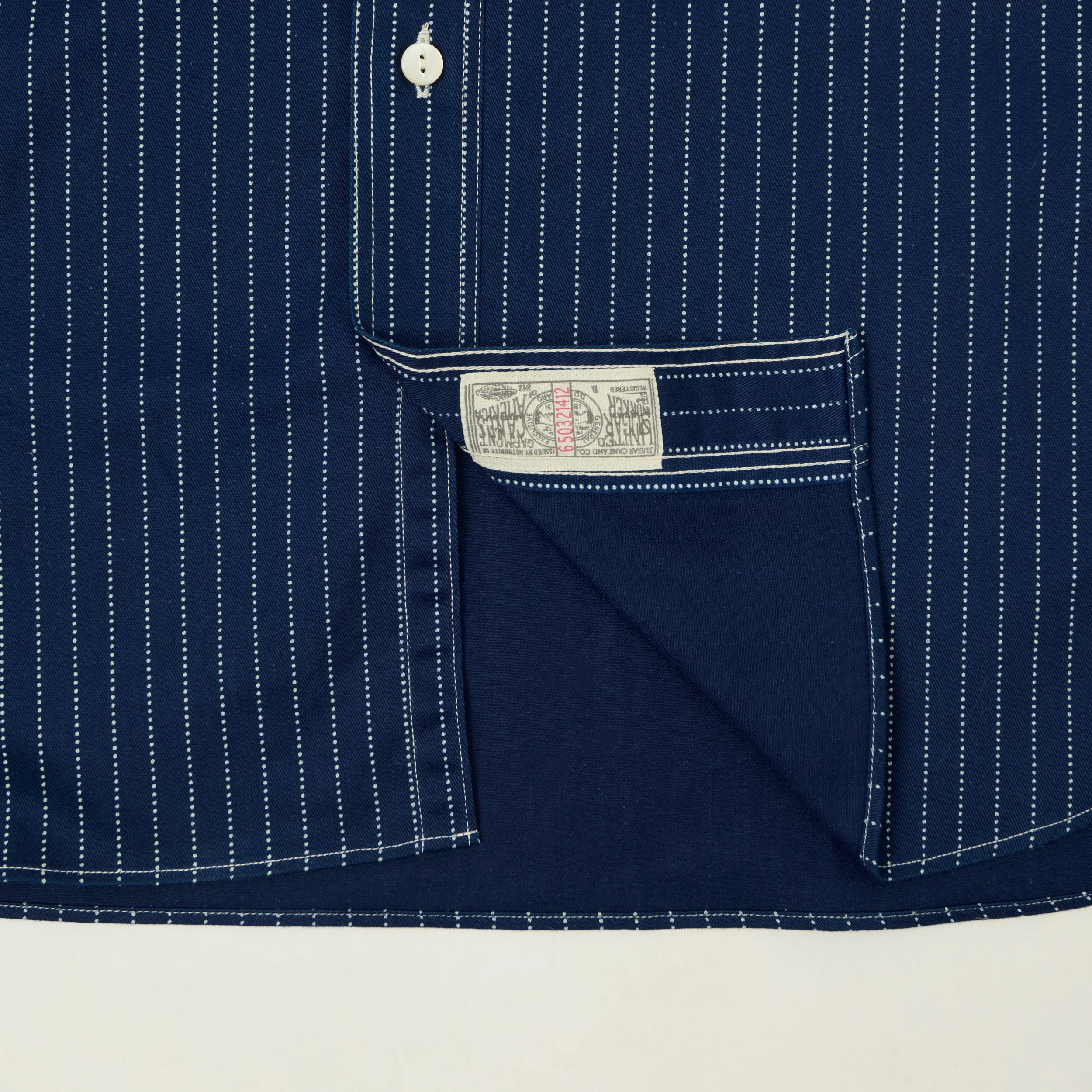 Sugar Cane Short Sleeve Wabash Work Shirt - Navy - Image 3