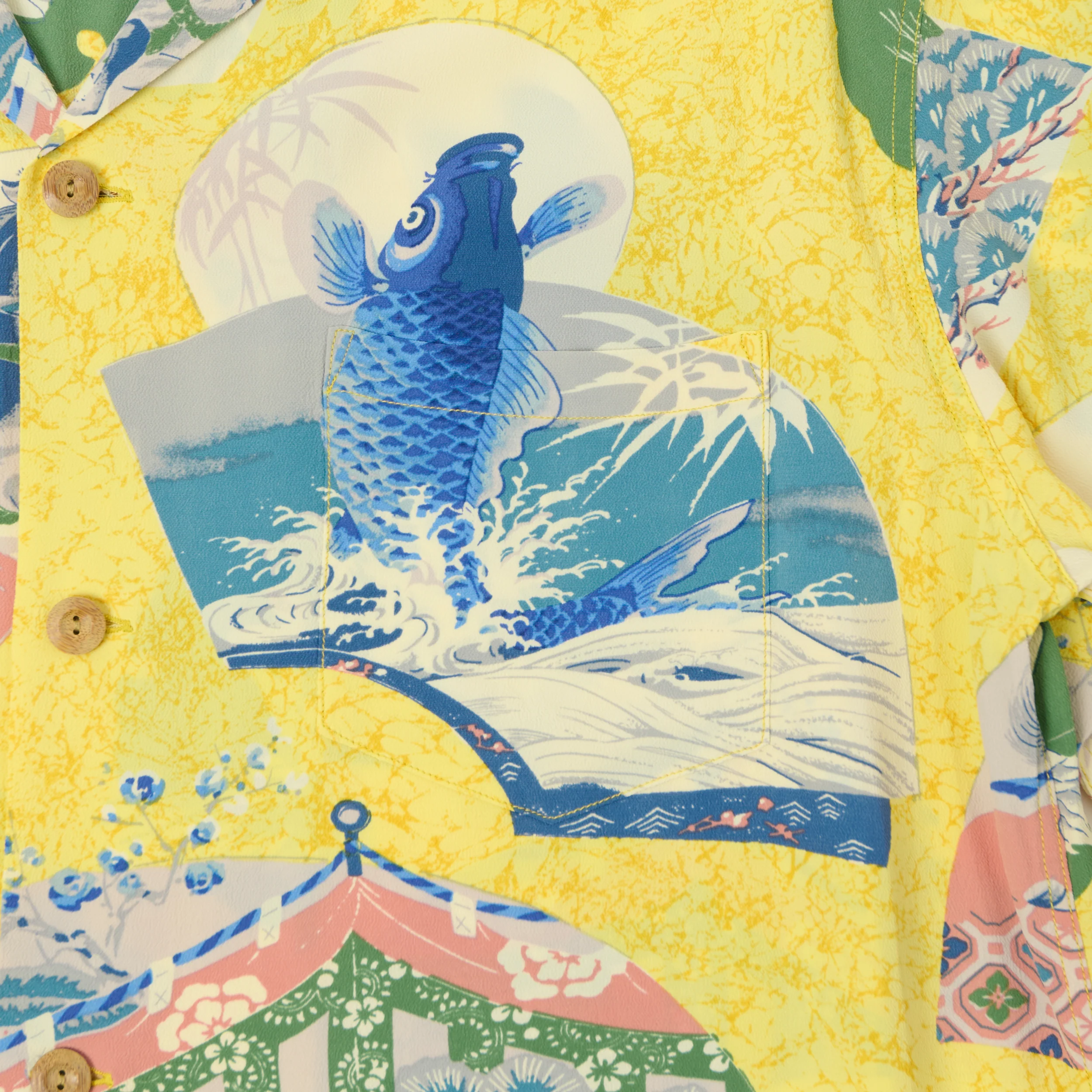 Sun Surf 'Koi' Short Sleeve Hawaiian Shirt - Yellow - Image 4