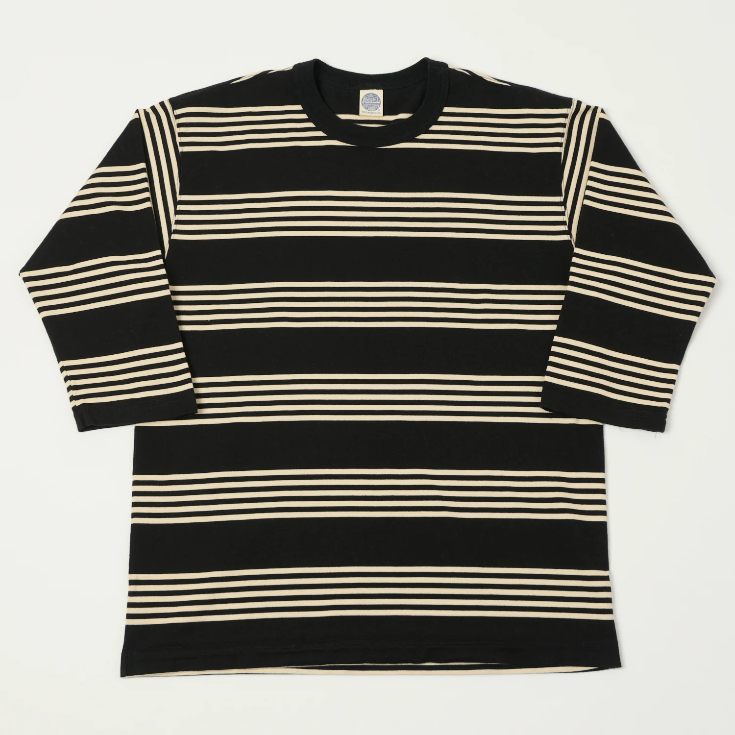 TOYS McCOY 'Multi Border Stripe' Quarter Sleeve Stripe T-Shirt - Ivory/Black