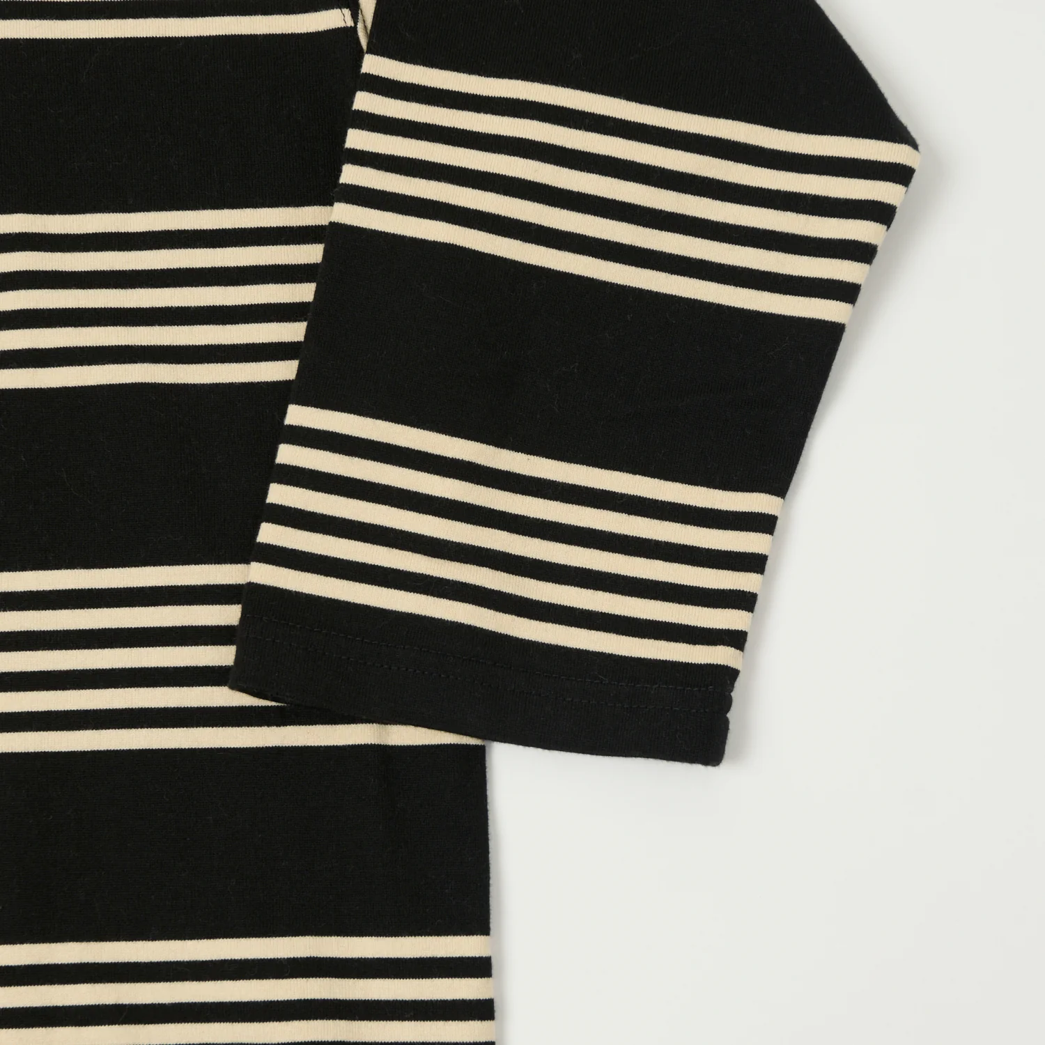 TOYS McCOY 'Multi Border Stripe' Quarter Sleeve Stripe T-Shirt - Ivory/Black - Image 3