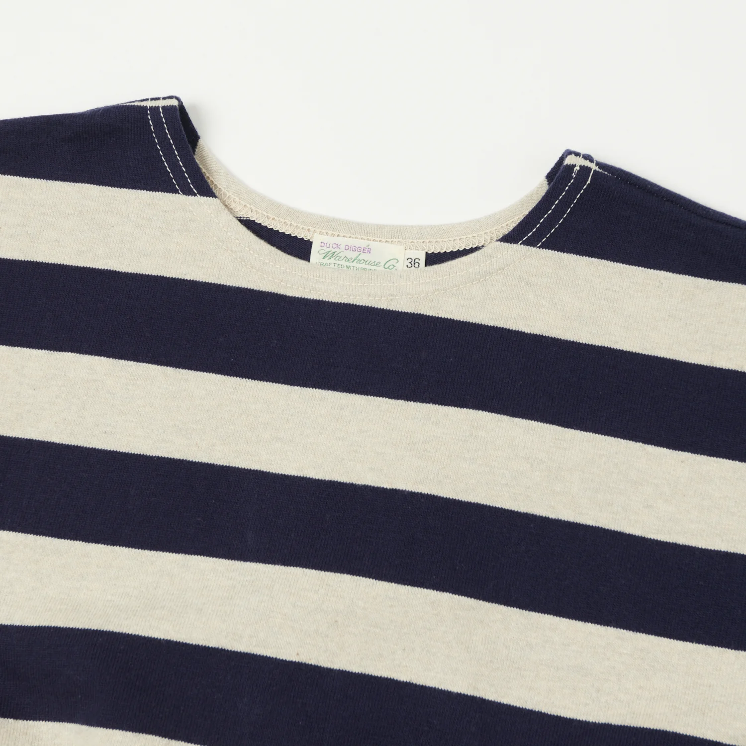 Warehouse & Co 4050 Duck Digger Border Stripe T-Shirt - Navy/Oatmeal - Image 2