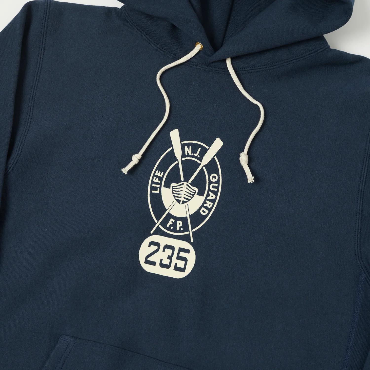 Warehouse & Co 484 'Lifeguard' Reverse Weave Hooded Sweatshirt - Navy - Image 2