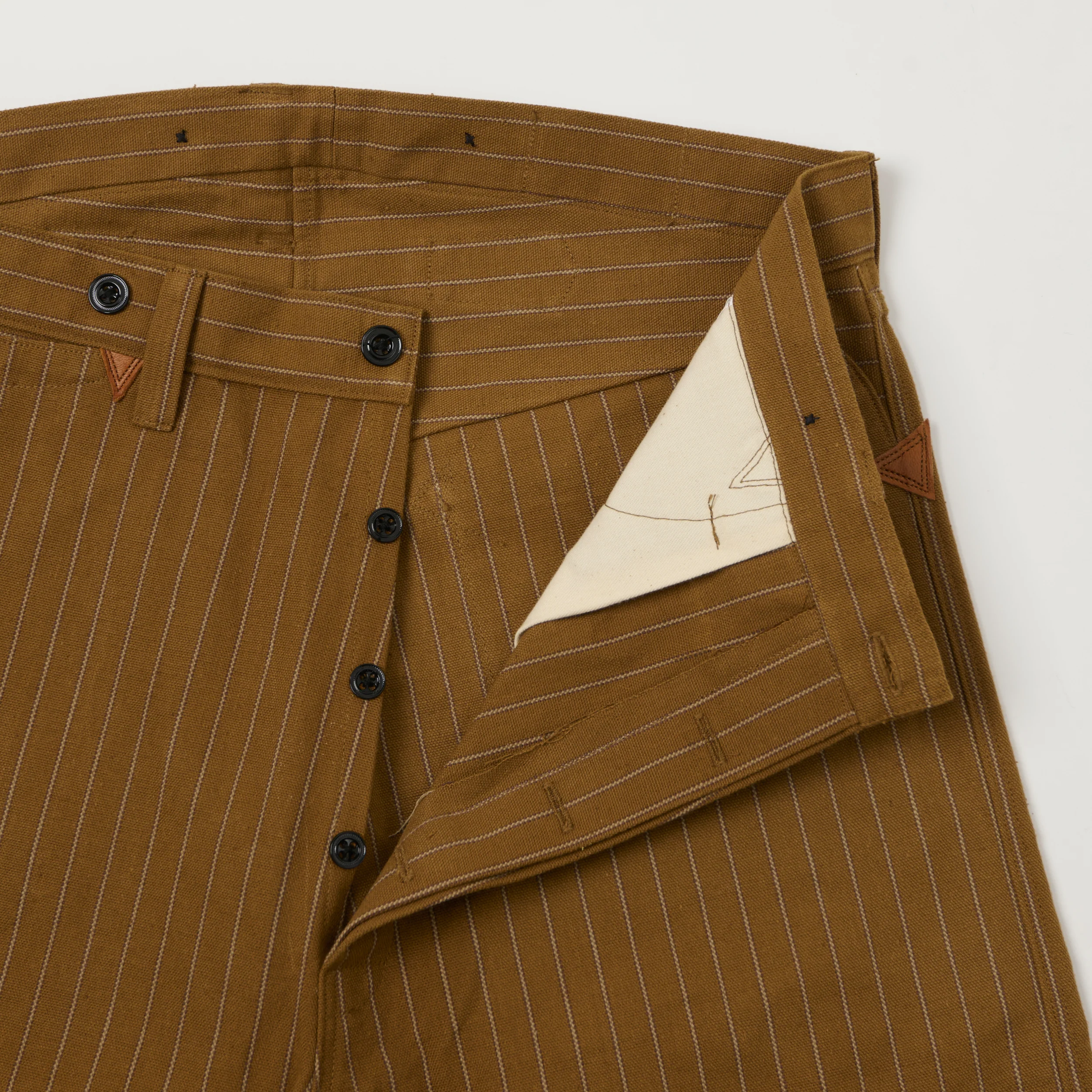 Warehouse & Co 1229 'Greenbaum' 1870s Heavy Leather Bound Trousers - Brown - Image 4