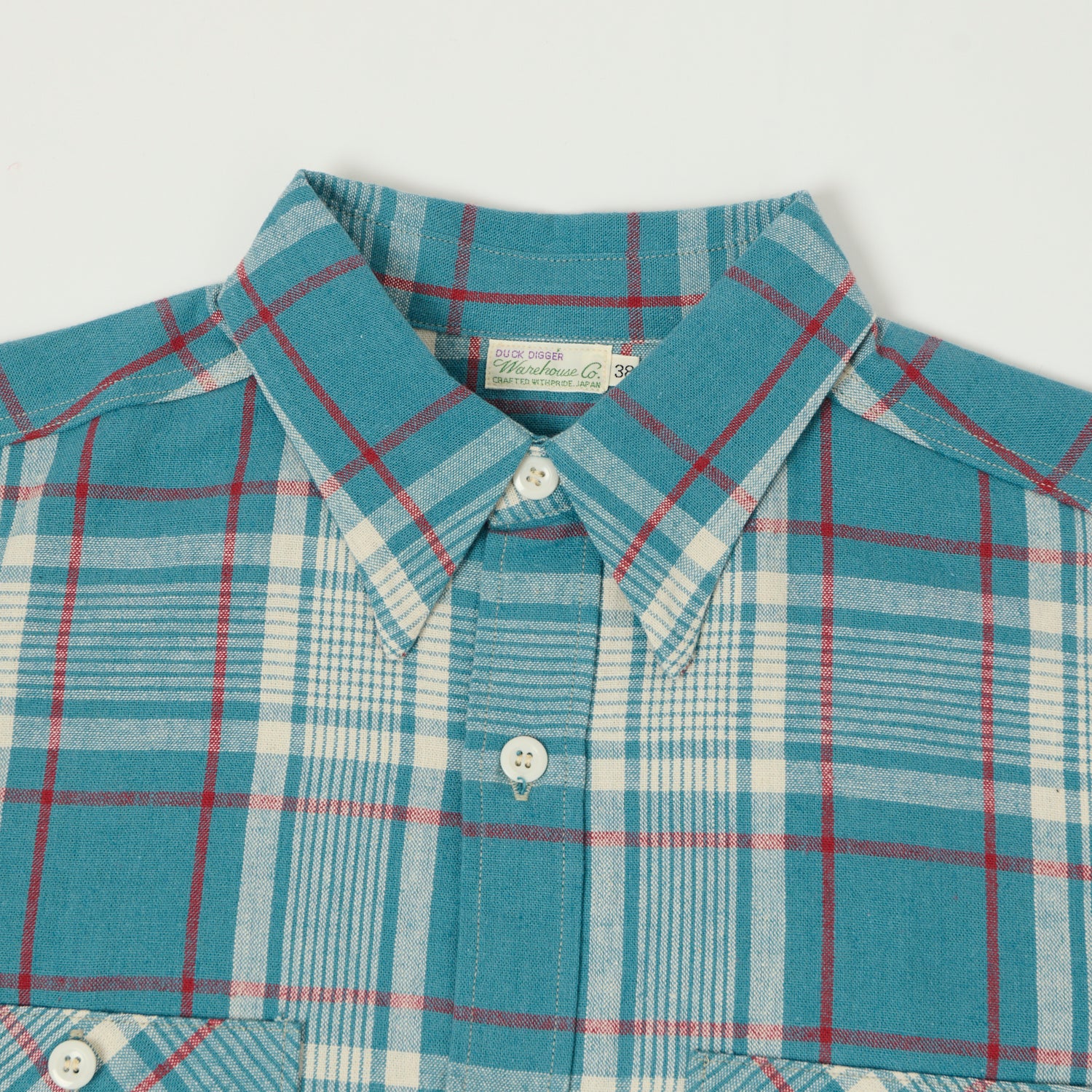 Warehouse & Co 3056 Duck Digger Short Sleeve Plaid Shirt - Sax - Image 2