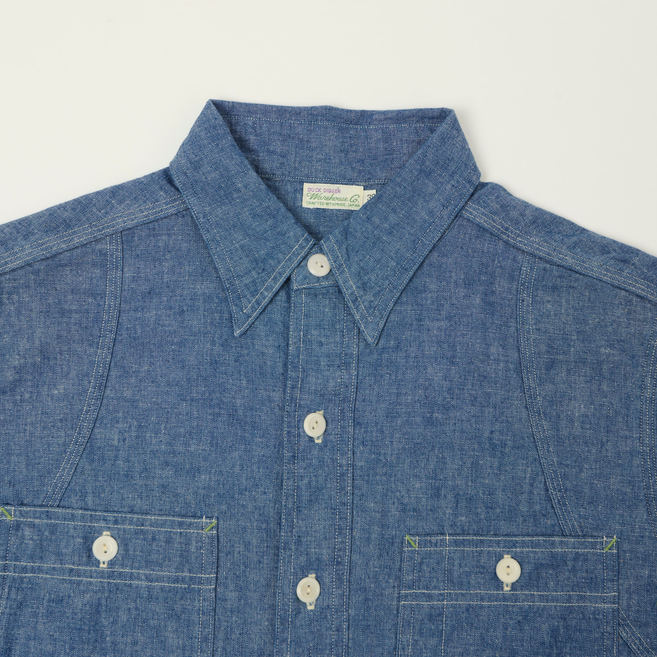 Warehouse & Co 'Duck Digger' 3064 Ventilation Triple Stitch Chambray Shirt - Sax - Image 2