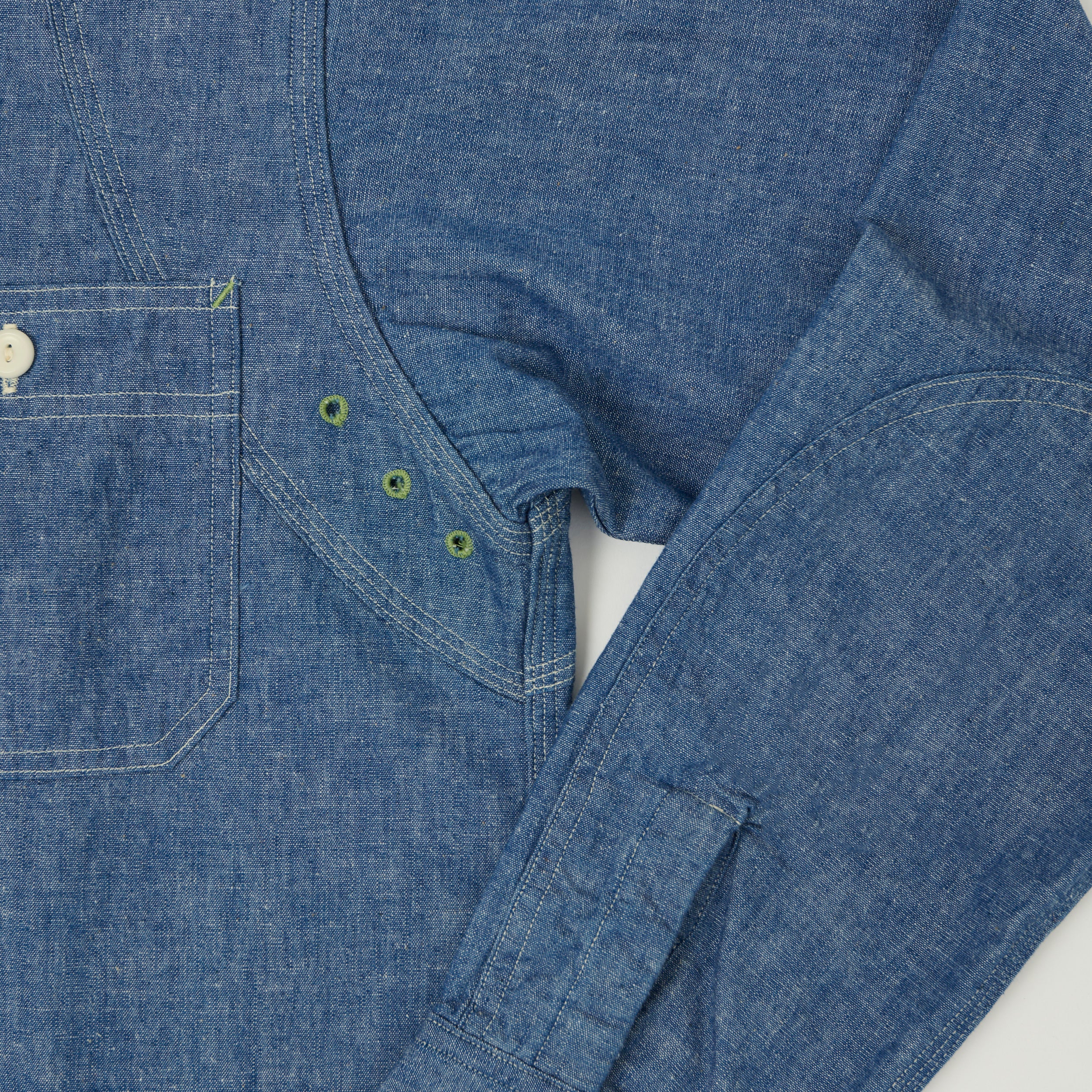 Warehouse & Co 'Duck Digger' 3064 Ventilation Triple Stitch Chambray Shirt - Sax - Image 7