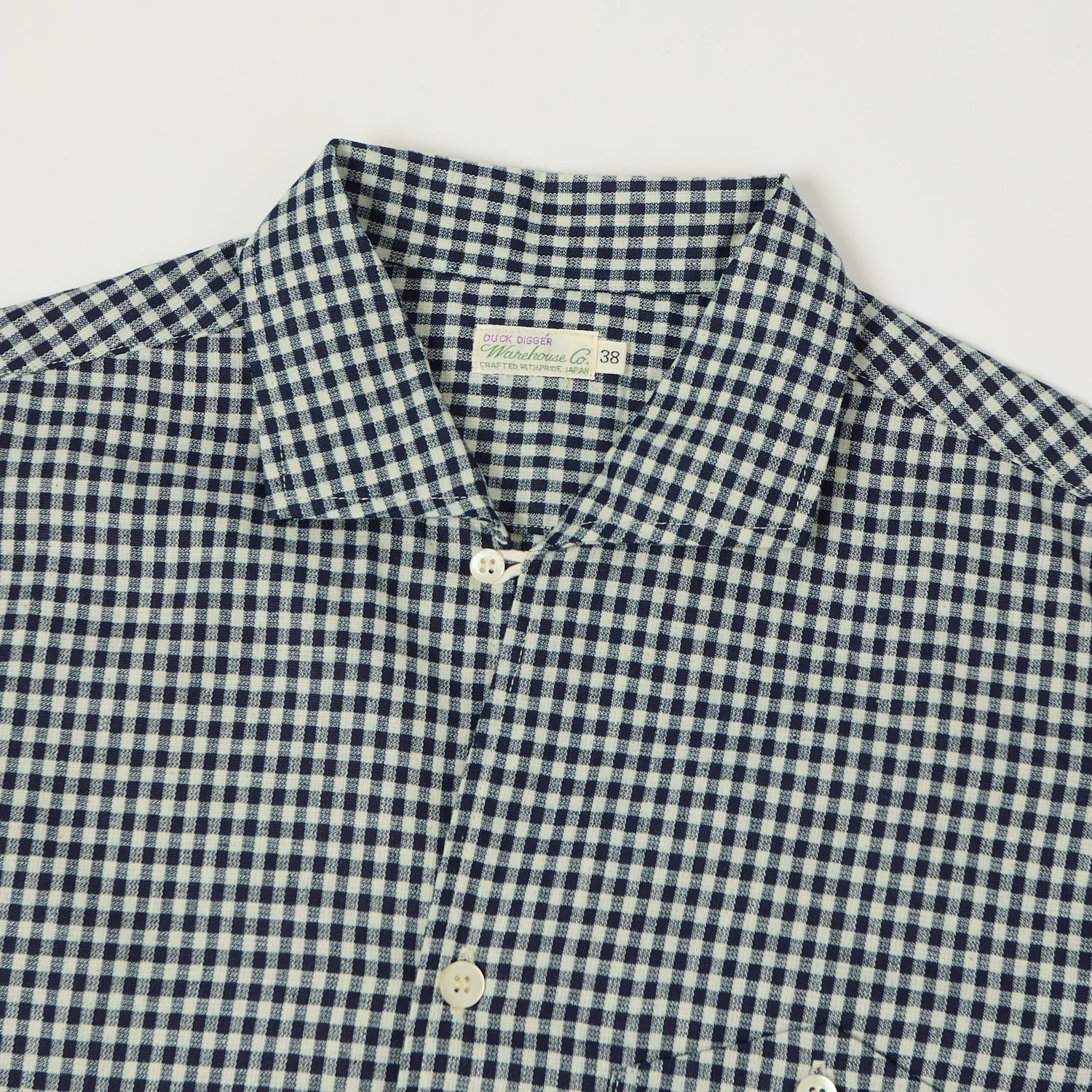 Warehouse & Co 3091 Duck Digger Open Collar Small Gingham Shirt - White/Navy - Image 2