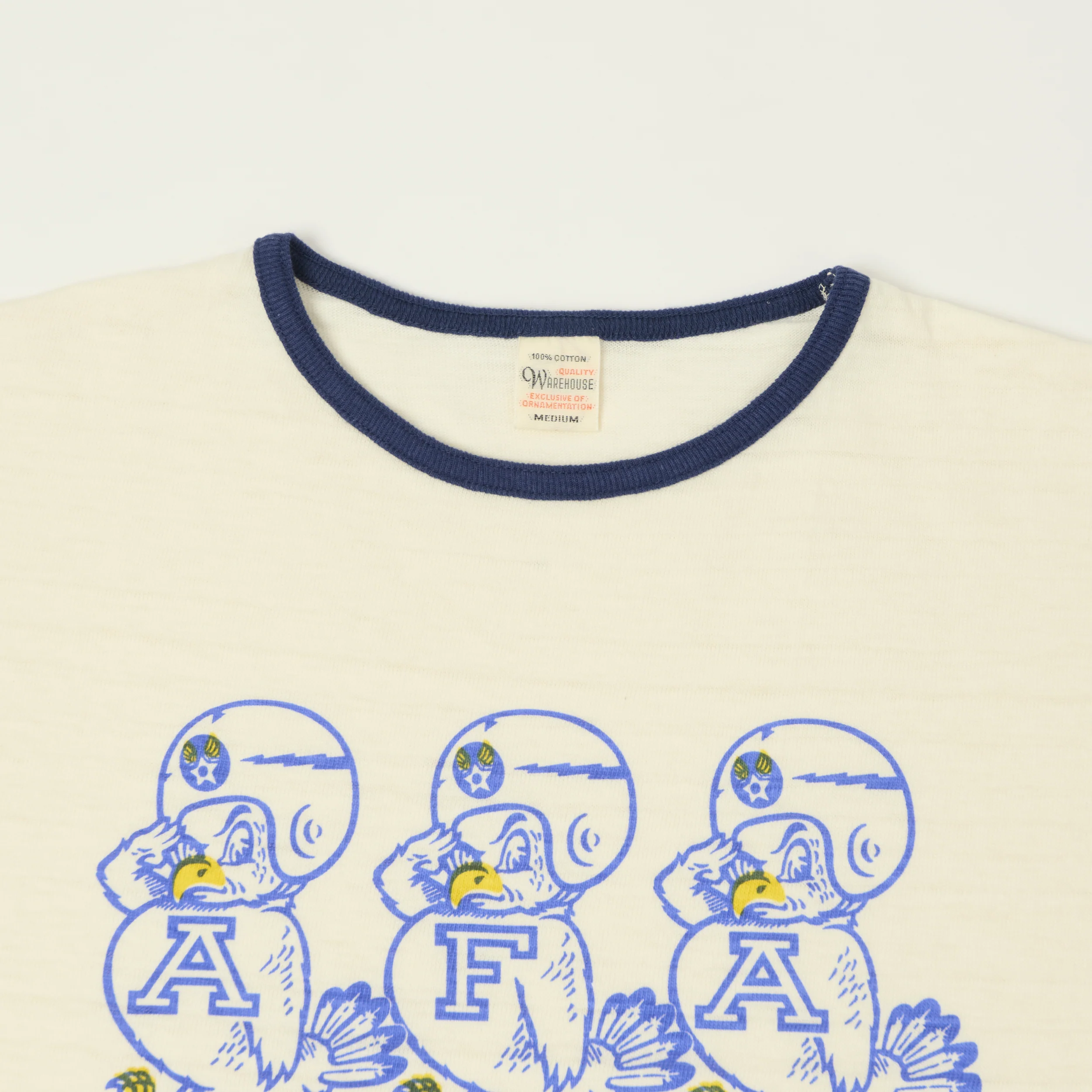 Warehouse & Co 4059 'Air Force Academy' Ringer T-Shirt - Cream/Navy - Image 2