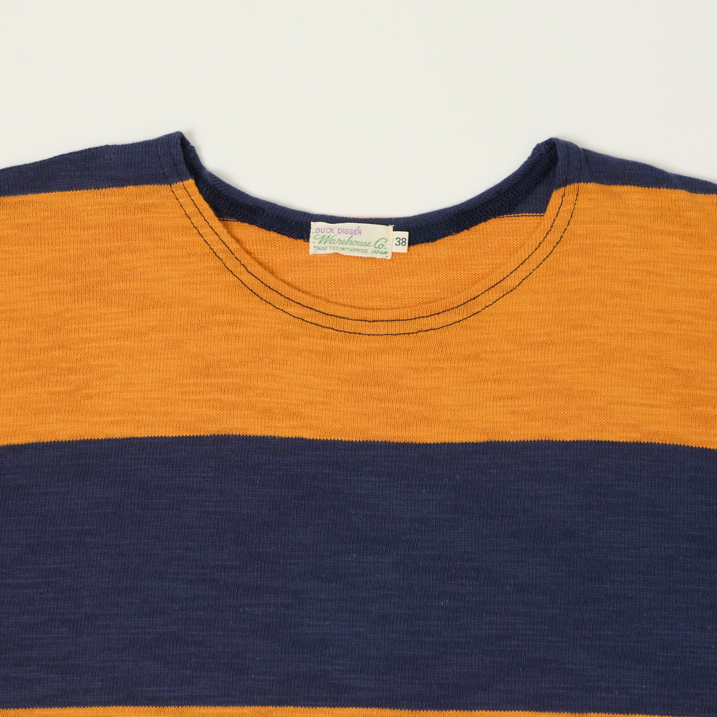 Warehouse & Co 4109 Duck Digger Slub Border T-Shirt - Navy/Orange - Image 2