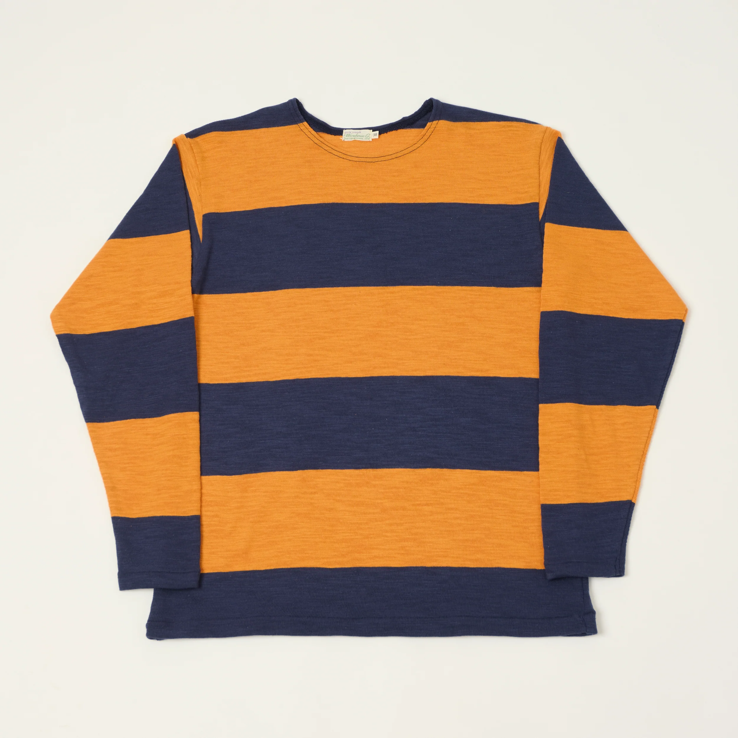 Warehouse & Co 4110 Duck Digger Long Sleeve Slub Border T-Shirt - Navy/Orange