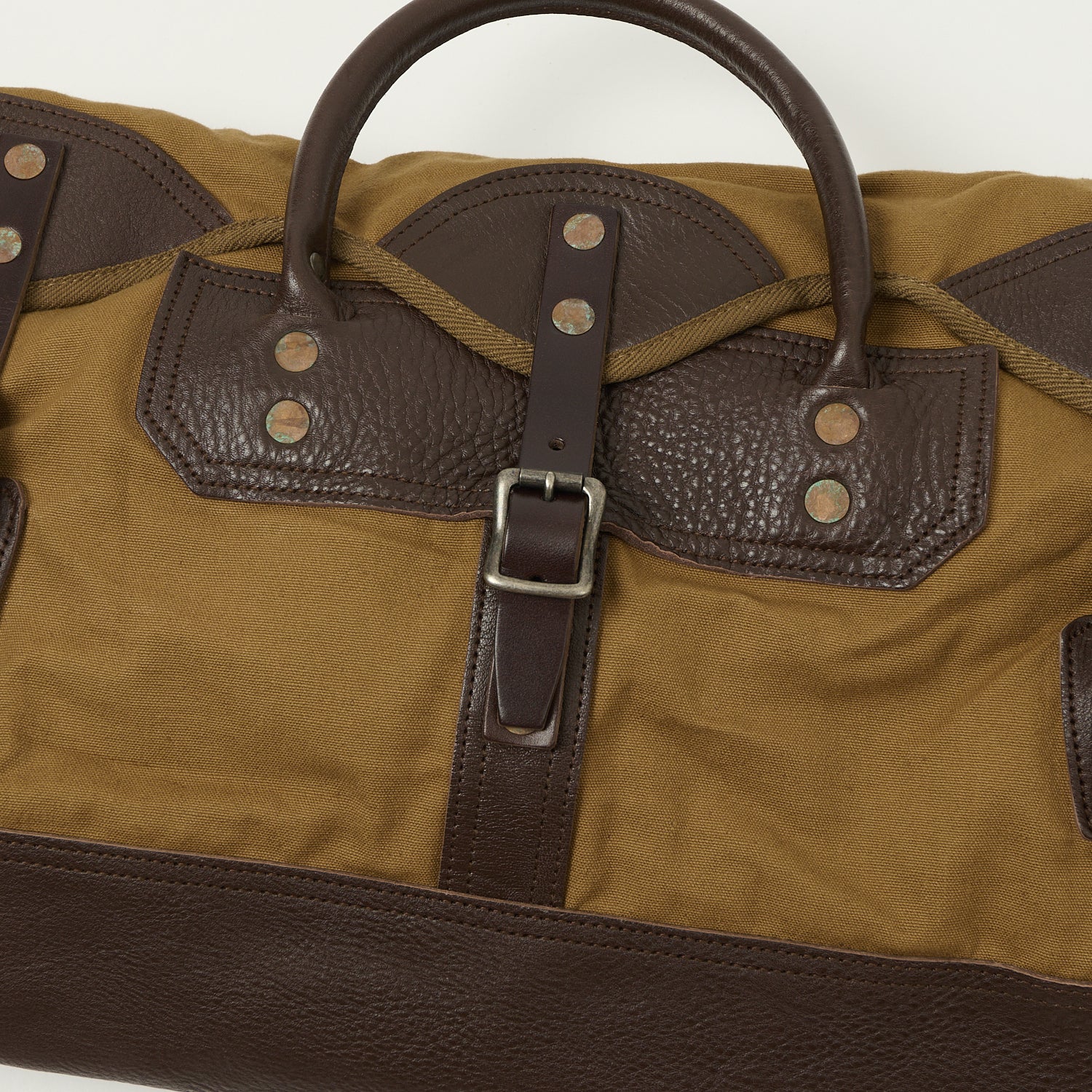 Warehouse & Co 5218 Leather/Canvas Boston Bag - Brown - Image 2