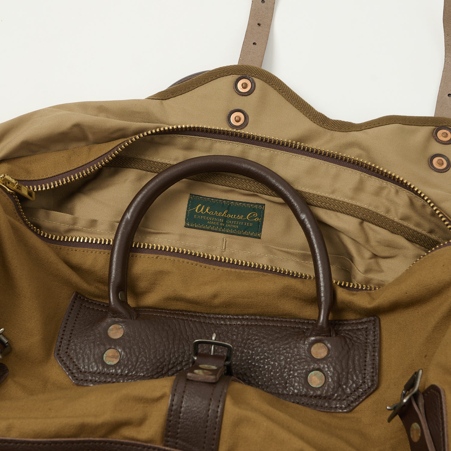 Warehouse & Co 5218 Leather/Canvas Boston Bag - Brown - Image 3