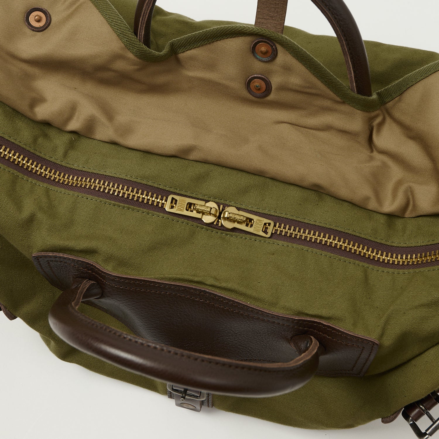 Warehouse & Co 5218 Leather/Canvas Boston Bag - OD Green - Image 5