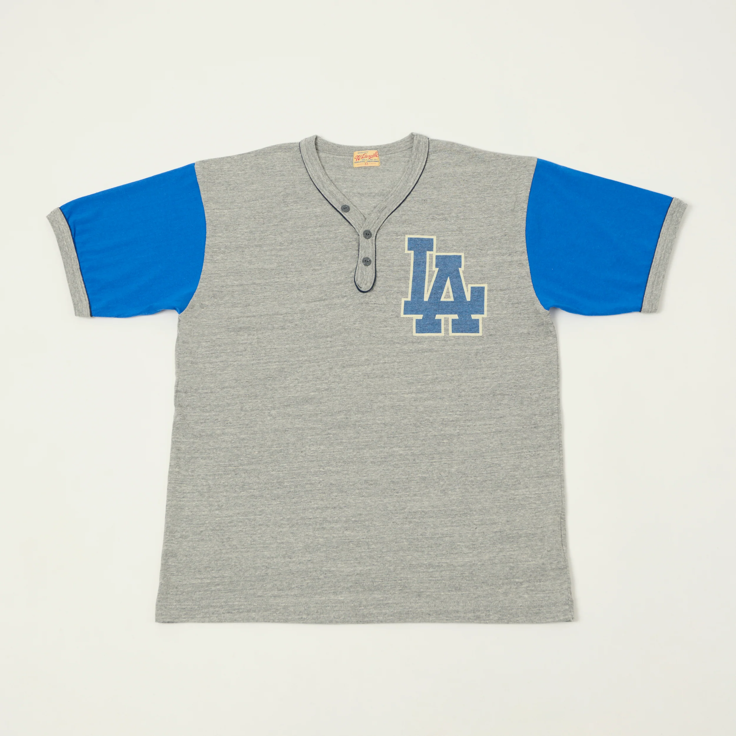 Whitesville 'Los Angeles' Baseball Henley T-Shirt - Heather Grey