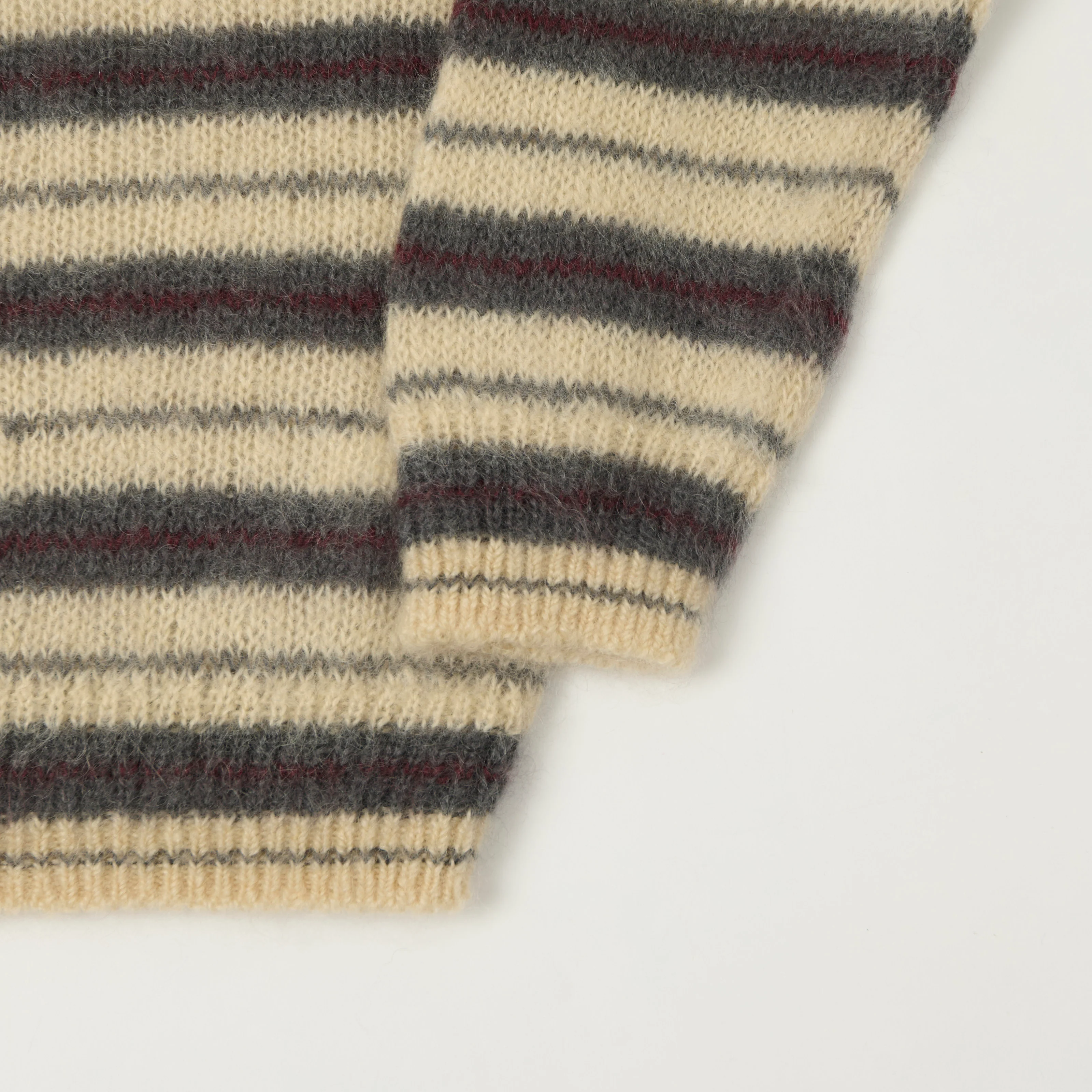Yonetomi Brushed Mohair Border Knit Jumper - Ivory - Image 3