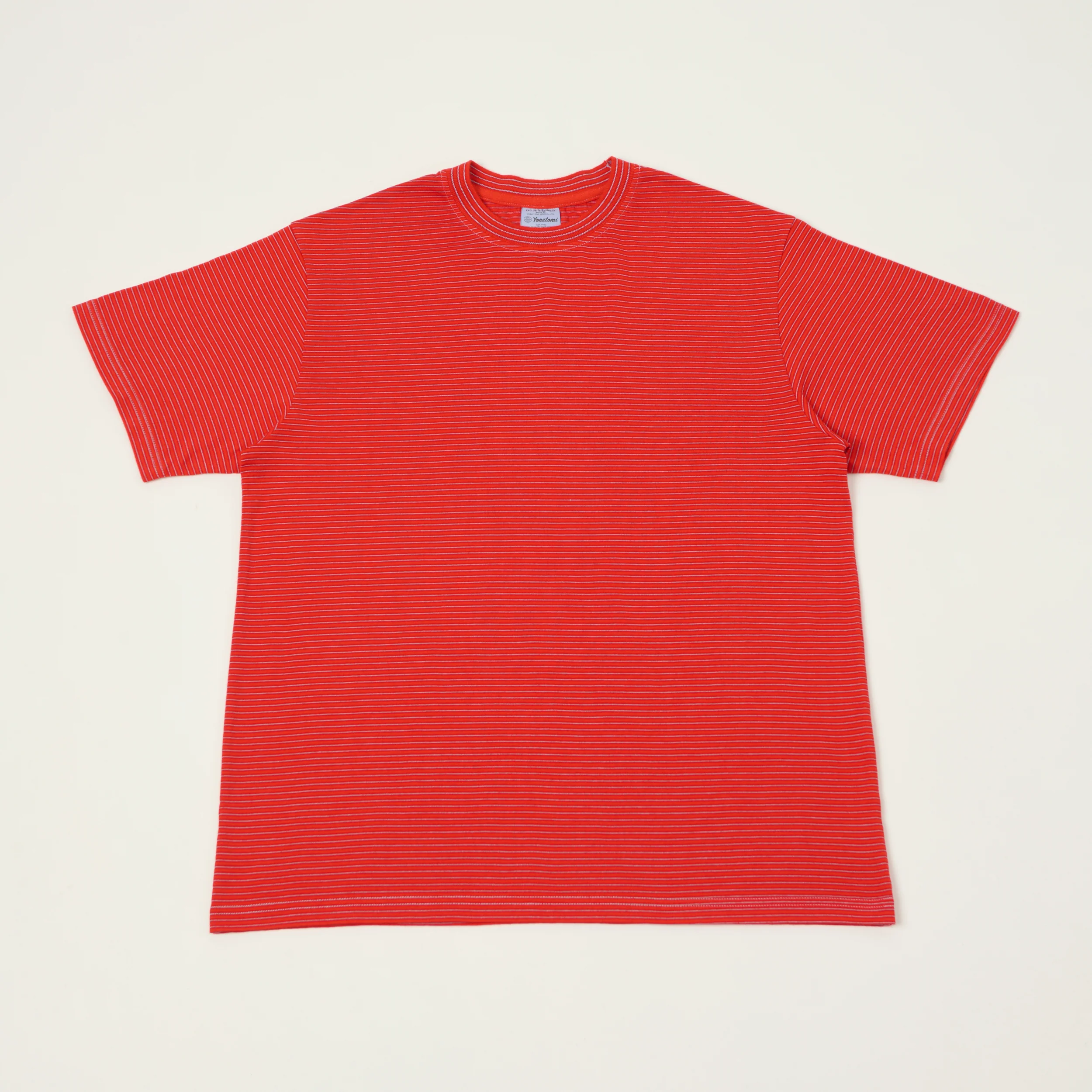Yonetomi 'New Basic' Garment Dyed Stripe T-Shirt - Red