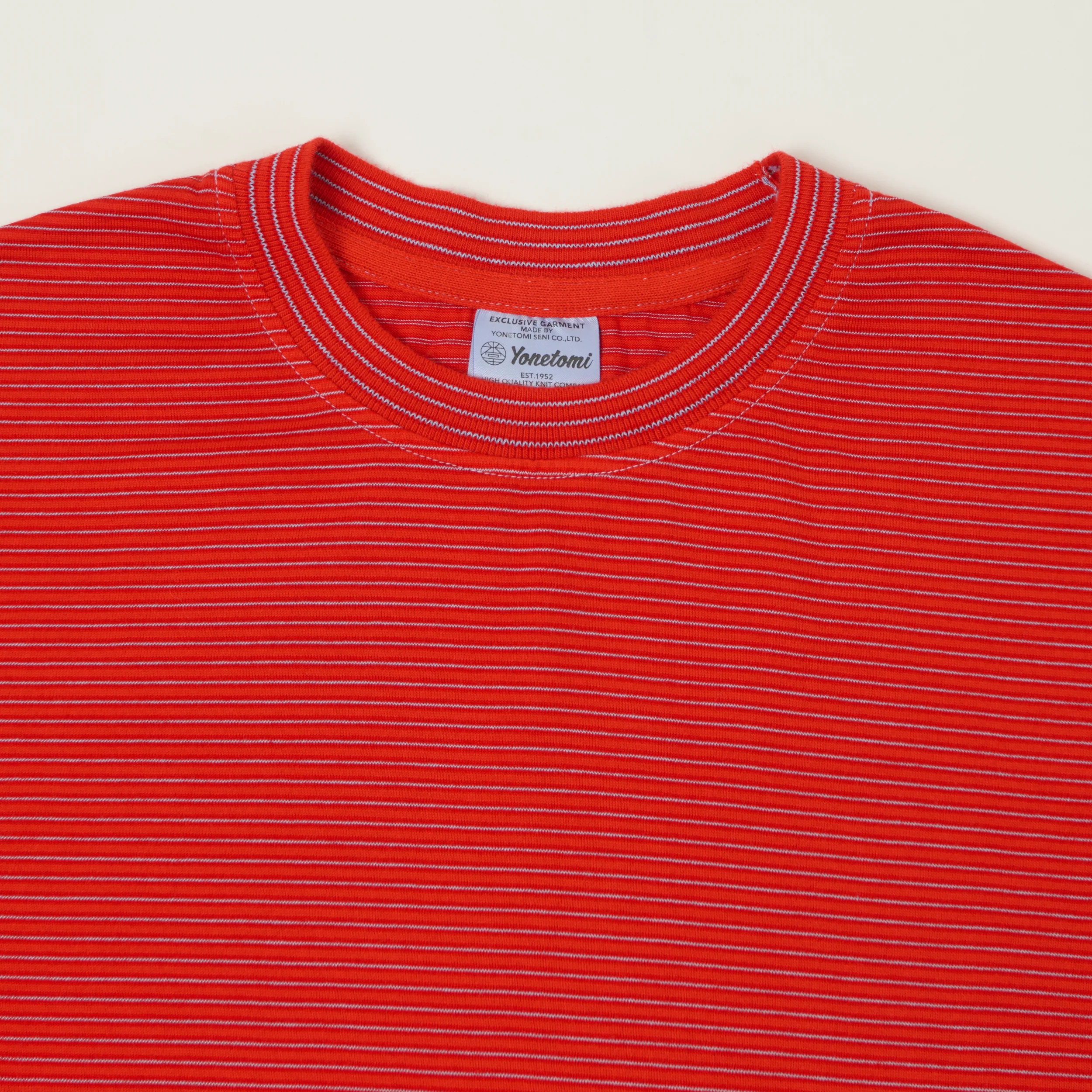 Yonetomi 'New Basic' Garment Dyed Stripe T-Shirt - Red - Image 2