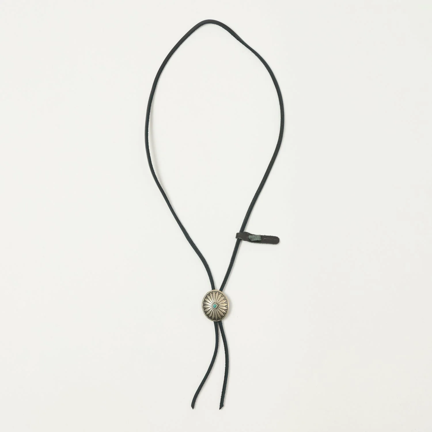 Yuketen Leather Bolo Tie w/ Turquoise Concho - Black