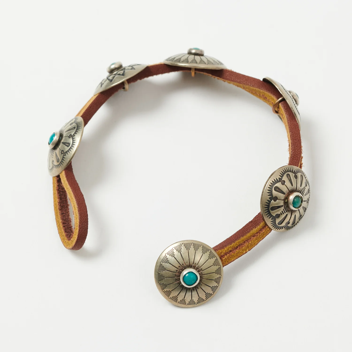 Yuketen Leather Bracelet w/ Concho - Brown - Image 2